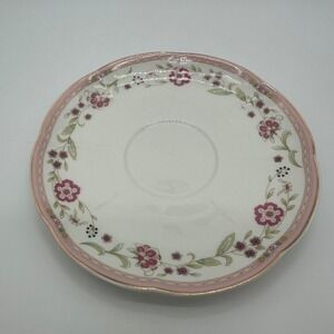 Grace Teaware Pink Floral Fine Porcelain Saucer Gold Trim Scalloped Edge 6 inch